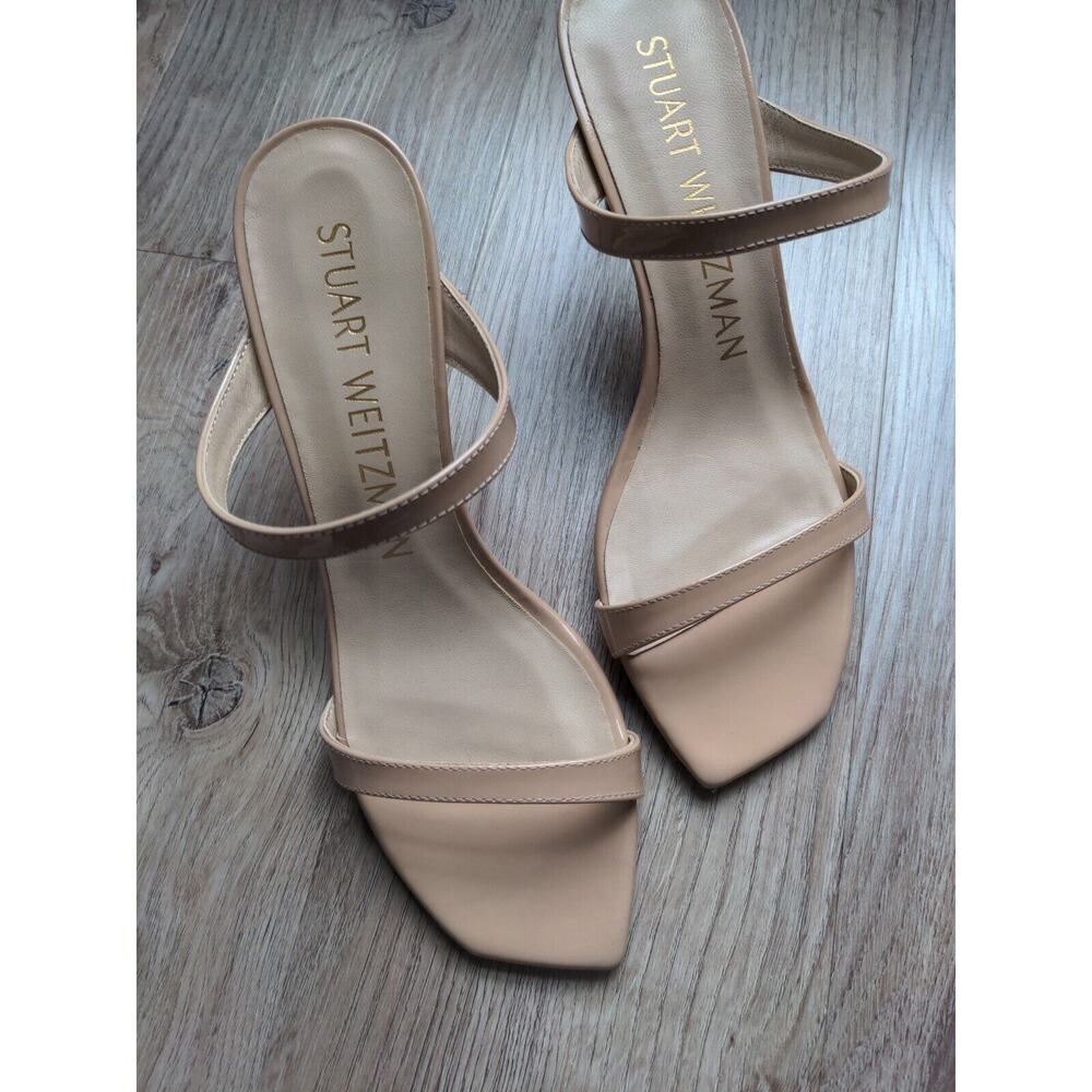 Stuart Weitzman Aleena Nude Patent Leather Sandal Heel Mule